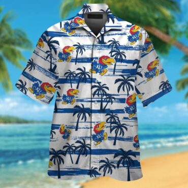 Kansas Jayhawks Short Sleeve Button Up Tropical Hawaiian Shirt