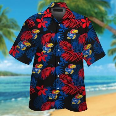 Kansas Jayhawks Short Sleeve Button Up Tropical Hawaiian Shirt