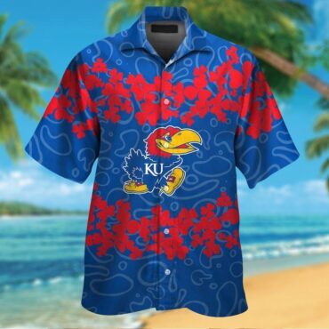Kansas Jayhawks Short Sleeve Button Up Tropical Hawaiian Shirt
