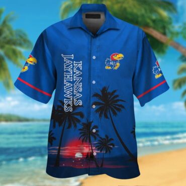 Kansas Jayhawks Short Sleeve Button Up Tropical Hawaiian Shirt