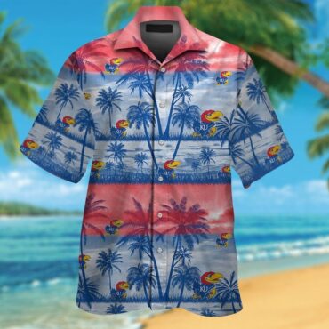 Kansas Jayhawks Short Sleeve Button Up Tropical Hawaiian Shirt