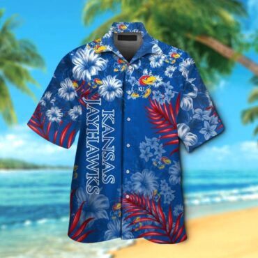 Kansas Jayhawks Short Sleeve Button Up Tropical Hawaiian Shirt