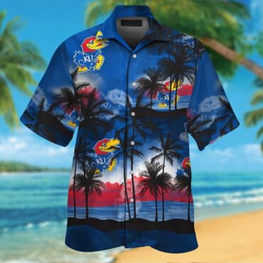 Kansas Jayhawks Short Sleeve Button Up Tropical Hawaiian Shirt