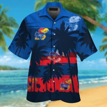 Kansas Jayhawks Short Sleeve Button Up Tropical Hawaiian Shirt