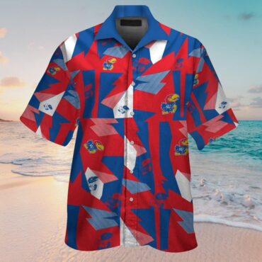 Kansas Jayhawks Short Sleeve Button Up Tropical Hawaiian Shirt