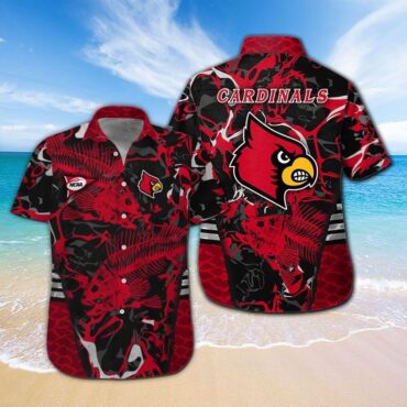 Louisville Cardinals Fishing Short Sleeve Button Up Tropical Hawaiian Shirt