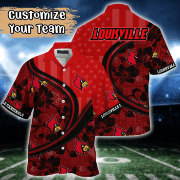 Louisville Cardinals Ncaa Us Flag Hawaiian Shirt Custom Summer Aloha Shirt