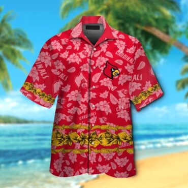 Louisville Cardinals Short Sleeve Button Up Tropical Hawaiian Shirt Ver02