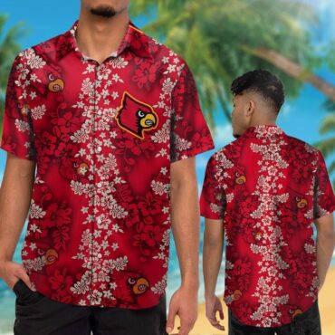 Louisville Cardinals Short Sleeve Button Up Tropical Hawaiian Shirt Ver025