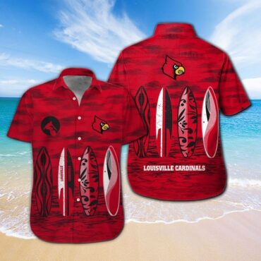 Louisville Cardinals Short Sleeve Button Up Tropical Hawaiian Shirt Ver028