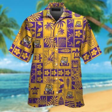 Lsu Tigers Short Sleeve Button Up Tropical Hawaiian Shirt Ver010