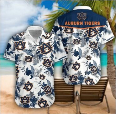 Auburn Tigers Blue Flowers White Hawaiian Shirt