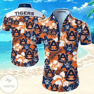 Auburn Tigers Orange Flowers Blue New Design Hawaiian Shirt