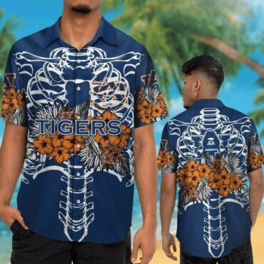 Auburn Tigers Orange Flowers Blue Trendy Hawaiian Shirt Aloha Shirt