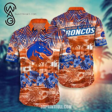 Boise State Broncos Blue Flowers Orange Hawaiian Shirt