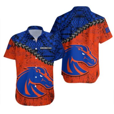 Boise State Broncos Orange Blue Grunge Polynesian Trendy Hawaiian Shirt Aloha Shirt