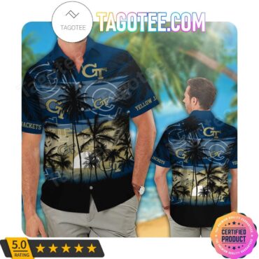 Georgia Tech Yellow Jackets Coconut Tree Hawaiian Shirt