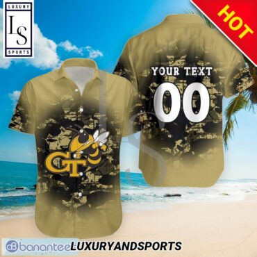Georgia Tech Yellow Jackets Custom Text Number Camouflage Hawaiian Shirt