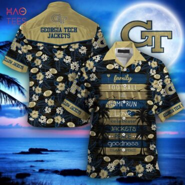 Georgia Tech Yellow Jackets Tropical Flower Hawaiian Shirt