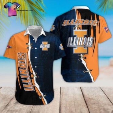Illinois Fighting Illini Blue Orange Trendy Hawaiian Shirt Aloha Shirt