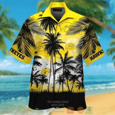 Iowa Hawkeyes Coconut Tree Gold Trendy Hawaiian Shirt Aloha Shirt