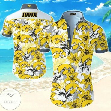 Iowa Hawkeyes Gold Flowers Trendy Hawaiian Shirt Aloha Shirt