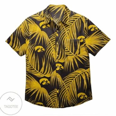 Iowa Hawkeyes Gold Leaves Black Hawaiian Shirt
