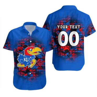 Kansas Jayhawks Custom Text Number Blue Red Hawaiian Shirt