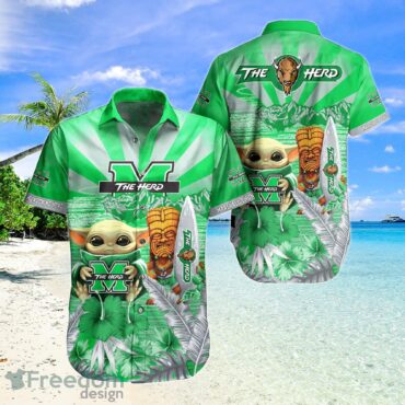 Marshall Thundering Herd Baby Yoda Tiki Flower Hawaiian Shirt