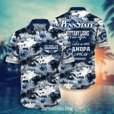 Penn State Nittany Lions White Flowers Blue Hawaiian Shirt