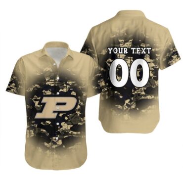Purdue Boilermakers Custom Text Number Gold Black Trendy Hawaiian Shirt V12 Aloha Shirt
