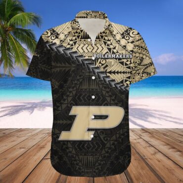 Purdue Boilermakers Gold Black Polynesian Hawaiian Shirt V3 Aloha Shirt