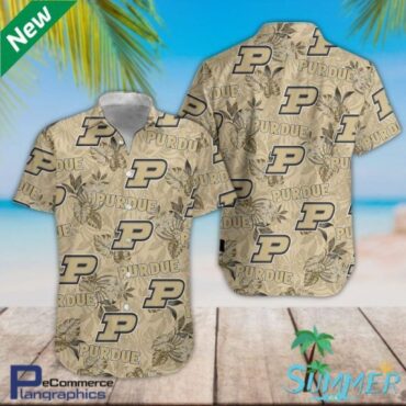 Purdue Boilermakers Gold Flowers Hawaiian Shirt