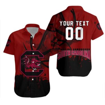 South Carolina Gamecocks Custom Text Number Red Black Trendy Hawaiian Shirt V8 Aloha Shirt