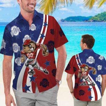 Ohio State Buckeyes American Flag Name Personalized Tropical Hawaiian Shirts