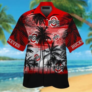 State Buckeyes Hawaiian Short Sleeve Button Up Tropical Shirt