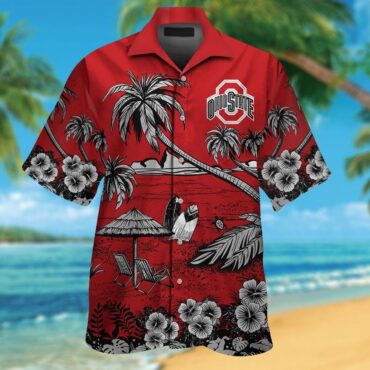 Ohio State Buckeyes Short Sleeve Button Up Tropical Hawaiian Shirt Ver01