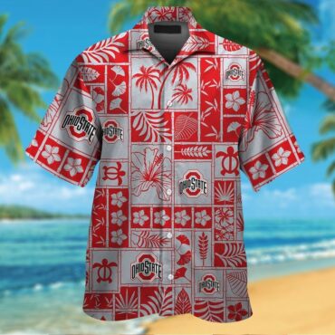Ohio State Buckeyes Short Sleeve Button Up Tropical Hawaiian Shirt Ver09
