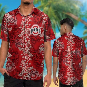 Ohio State Buckeyes Short Sleeve Button Up Tropical Hawaiian Shirt Ver010