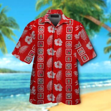 Ohio State Buckeyes Short Sleeve Button Up Tropical Hawaiian Shirt Ver013