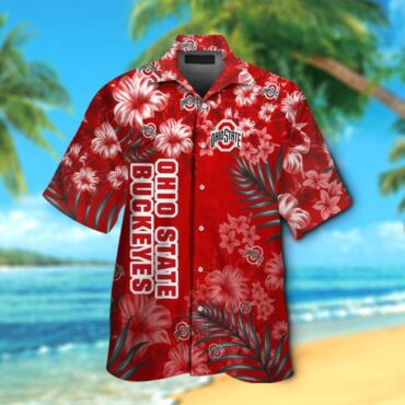 Ohio State Buckeyes Short Sleeve Button Up Tropical Hawaiian Shirt Ver014