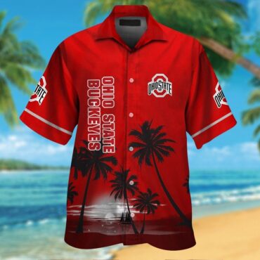 Ohio State Buckeyes Short Sleeve Button Up Tropical Hawaiian Shirt Ver015