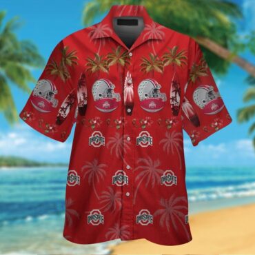 Ohio State Buckeyes Short Sleeve Button Up Tropical Hawaiian Shirt Ver016