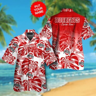 Ohio State Buckeyes Short Sleeve Button Up Tropical Hawaiian Shirt Ver02