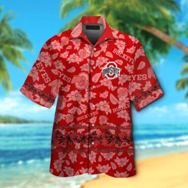 Ohio State Buckeyes Short Sleeve Button Up Tropical Hawaiian Shirt Ver019
