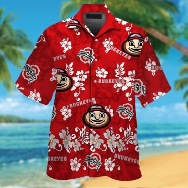 Ohio State Buckeyes Short Sleeve Button Up Tropical Hawaiian Shirt Ver020