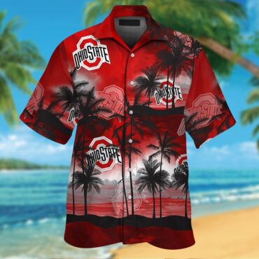 Ohio State Buckeyes Short Sleeve Button Up Tropical Hawaiian Shirt Ver021
