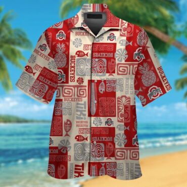 Ohio State Buckeyes Short Sleeve Button Up Tropical Hawaiian Shirt Ver023