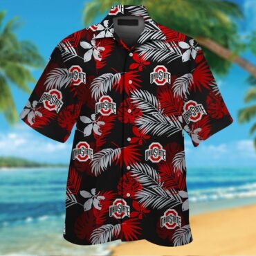 Ohio State Buckeyes Short Sleeve Button Up Tropical Hawaiian Shirt Ver03