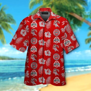 Ohio State Buckeyes Short Sleeve Button Up Tropical Hawaiian Shirt Ver024